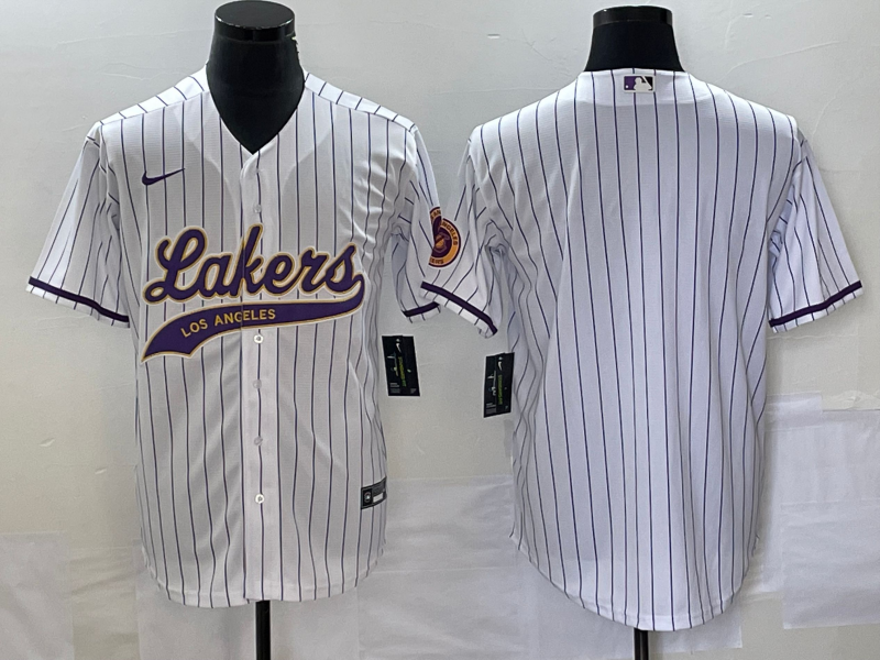 Men's Los Angeles Lakers Blank White Cool Base With Patch Stitched Baseball Jersey